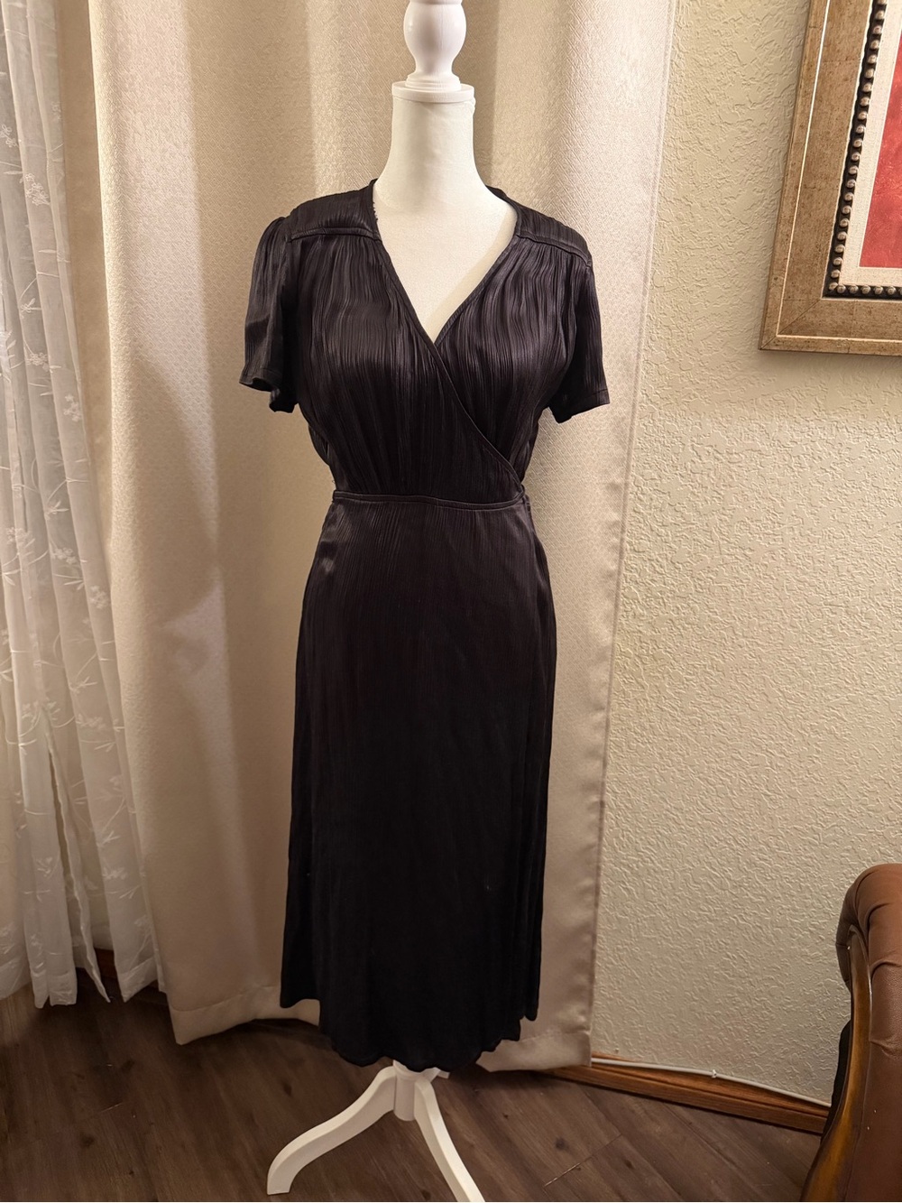 Billabong Black Pleated Wrap Midi Dress